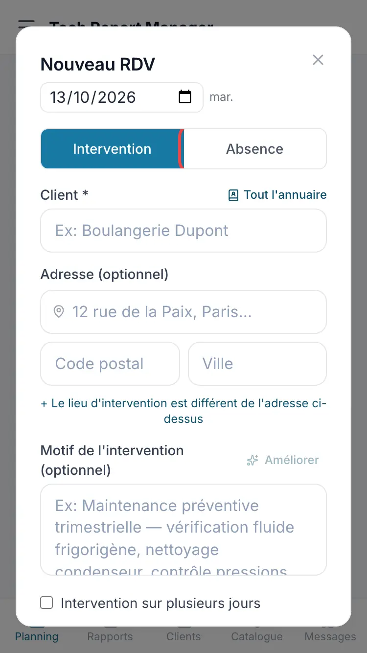 Le choix « Absence »