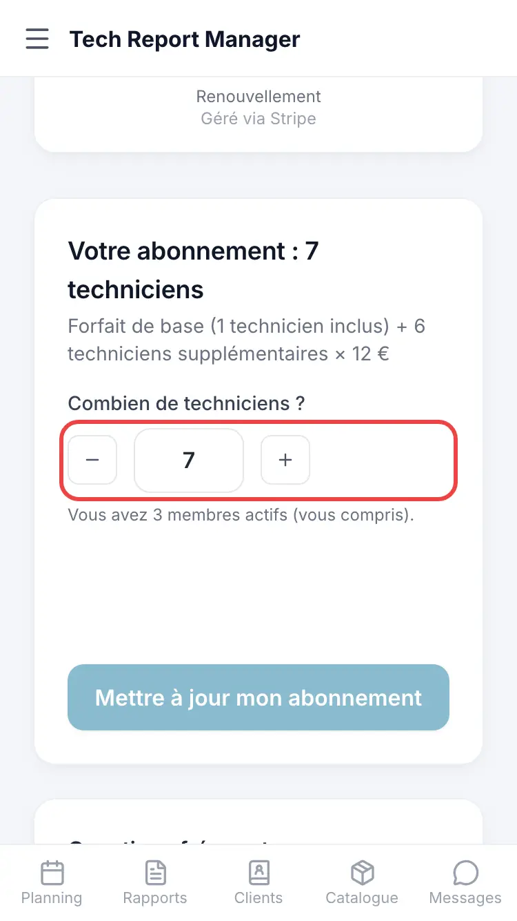 Le réglage du nombre de techniciens