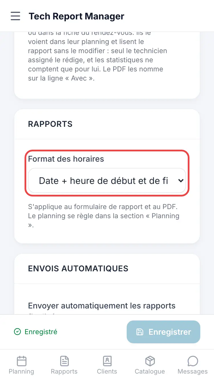 Le format des horaires