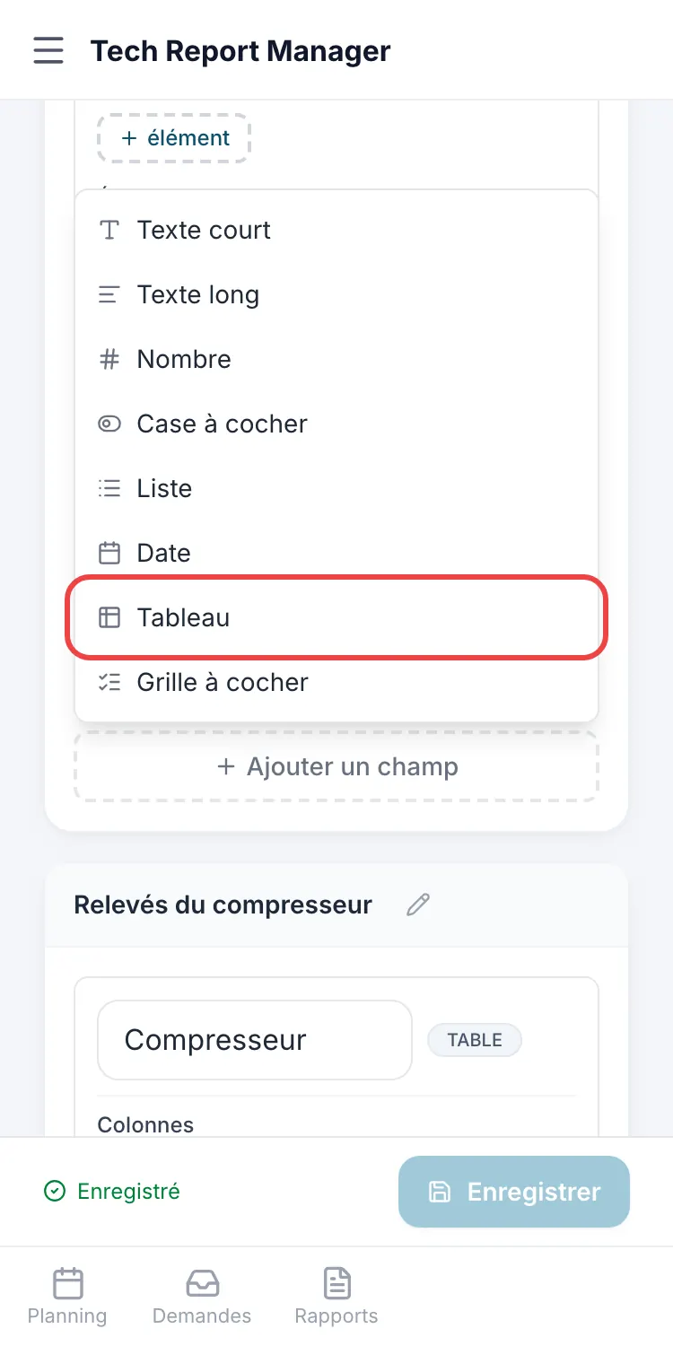 Tabelle und Checkliste