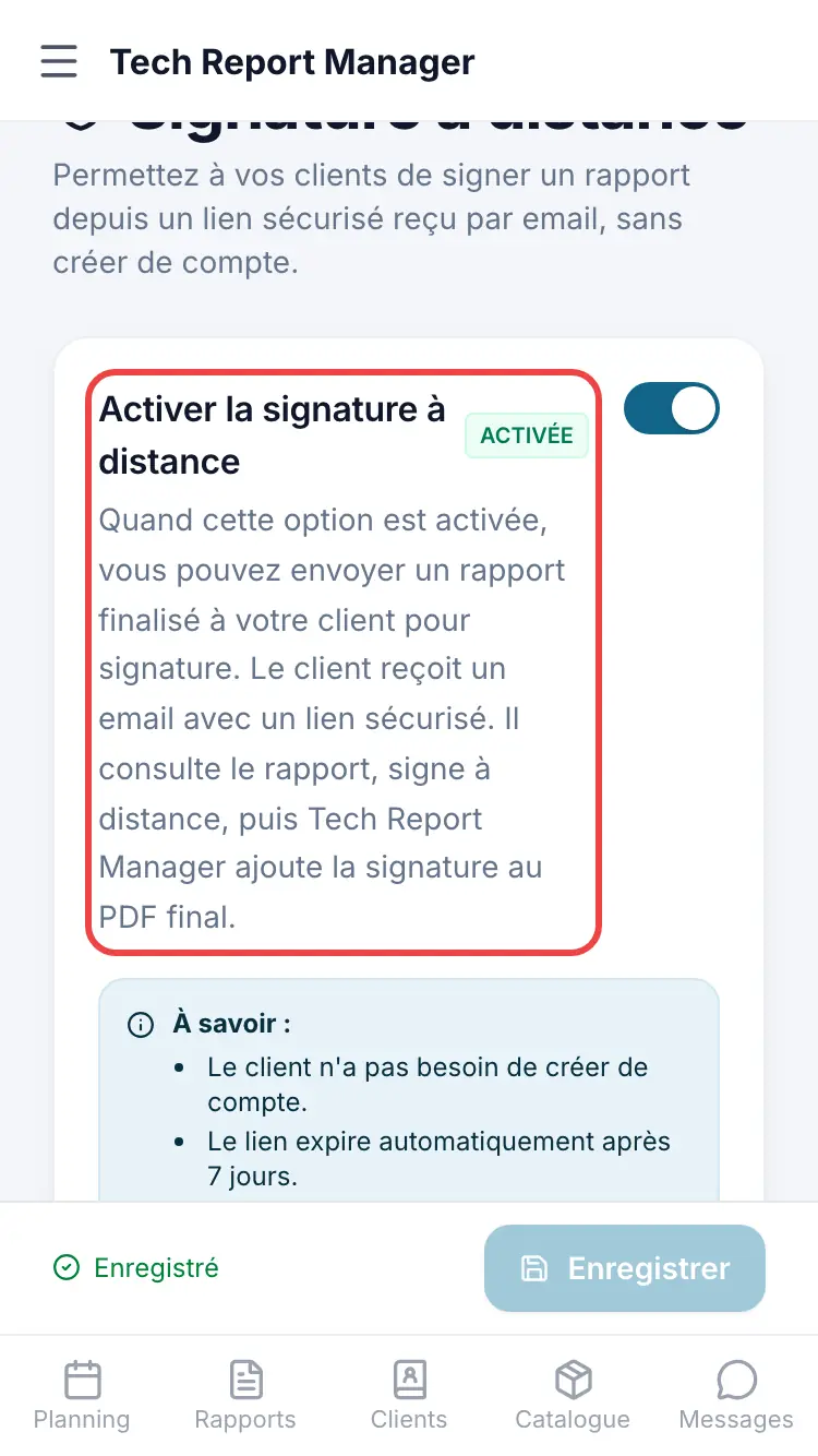 L'activation de la signature à distance